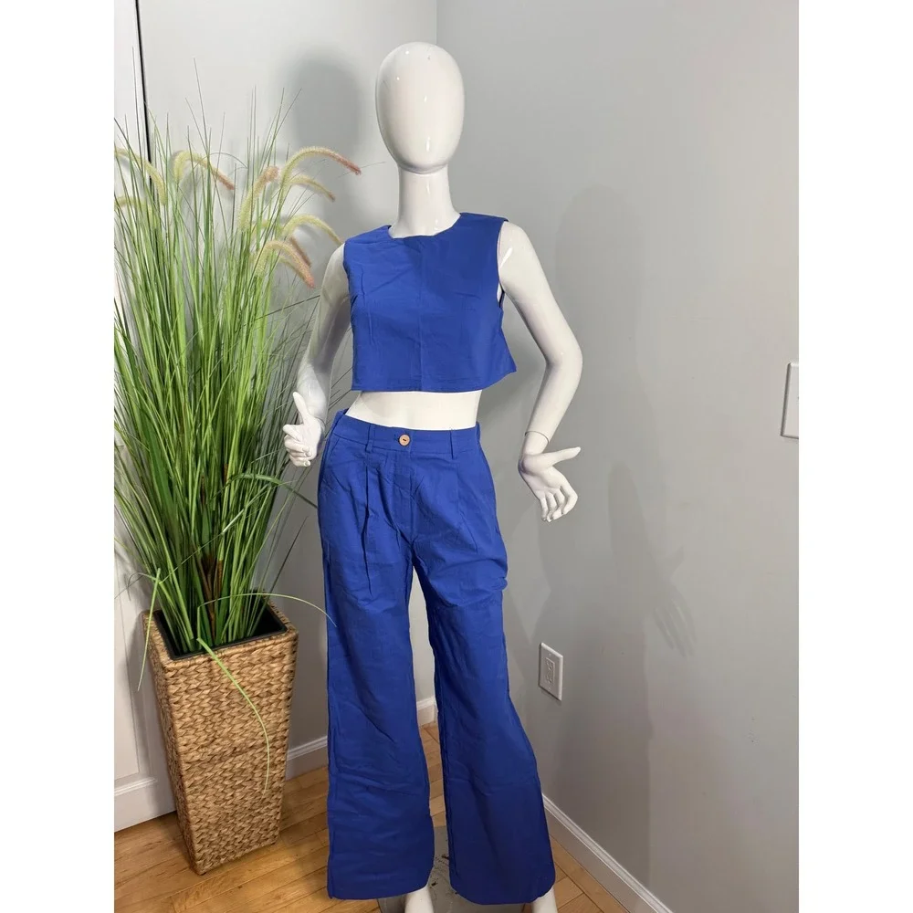 Commense Cotton Blue Chic Cobalt Crop & Pant Set size S‎